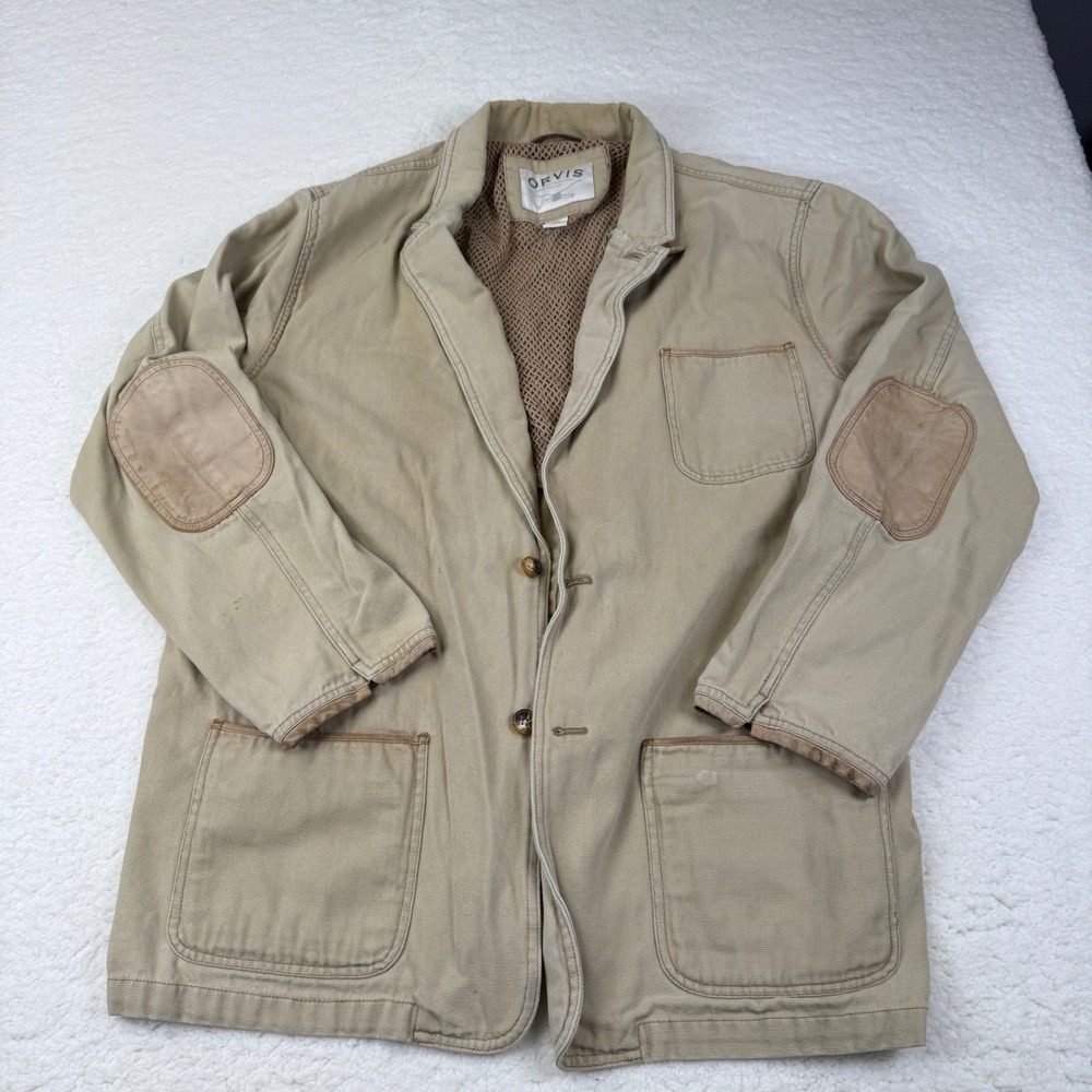 Orvis Mens Tan Cotton Canvas Field Jacket Elbow Patches Blazer 48T RN 70534